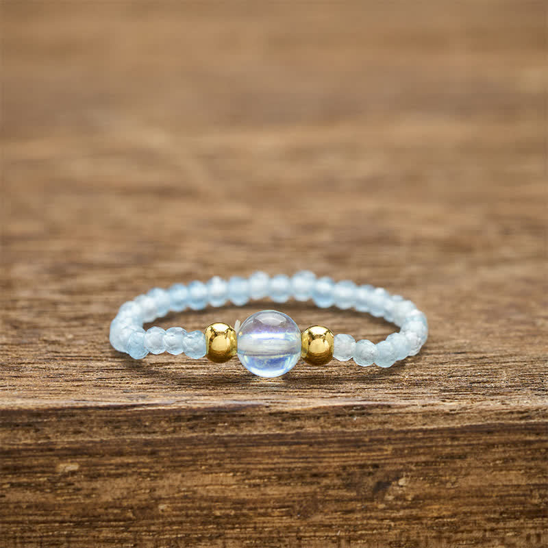 Buddha Stones 2 mm Mini-Perlen, natürlicher Rhodonit, Aquamarin, Topas, Rosenquarz, Heilring mit elastischem Einsatz - Natürlicher Aquamarin (Farbe kann variieren) (2 mm + 4 mm) - image 19