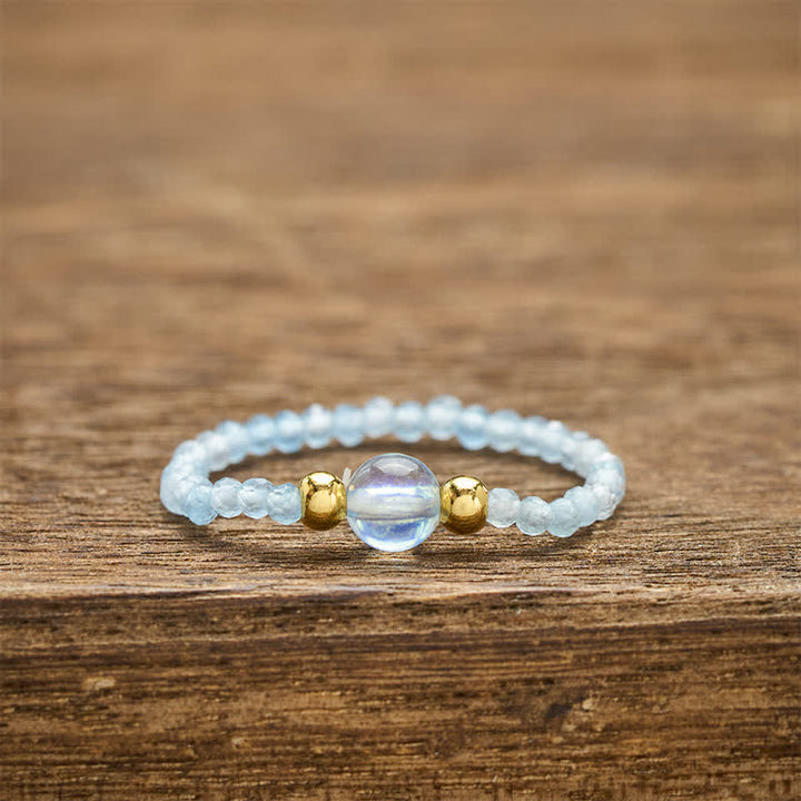 Buddha Stones 2 mm Mini-Perlen, natürlicher Rhodonit, Aquamarin, Topas, Rosenquarz, Heilring mit elastischem Einsatz - Natürlicher Aquamarin (Farbe kann variieren) (2 mm + 4 mm) - image 19