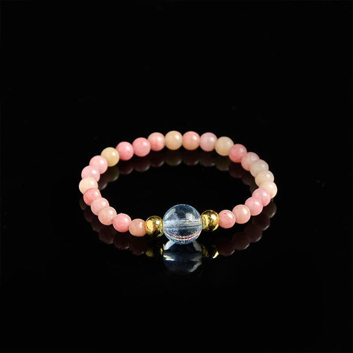 Buddha Stones 2 mm Mini-Perlen, natürlicher Rhodonit, Aquamarin, Topas, Rosenquarz, Heilring mit elastischem Einsatz - image 2