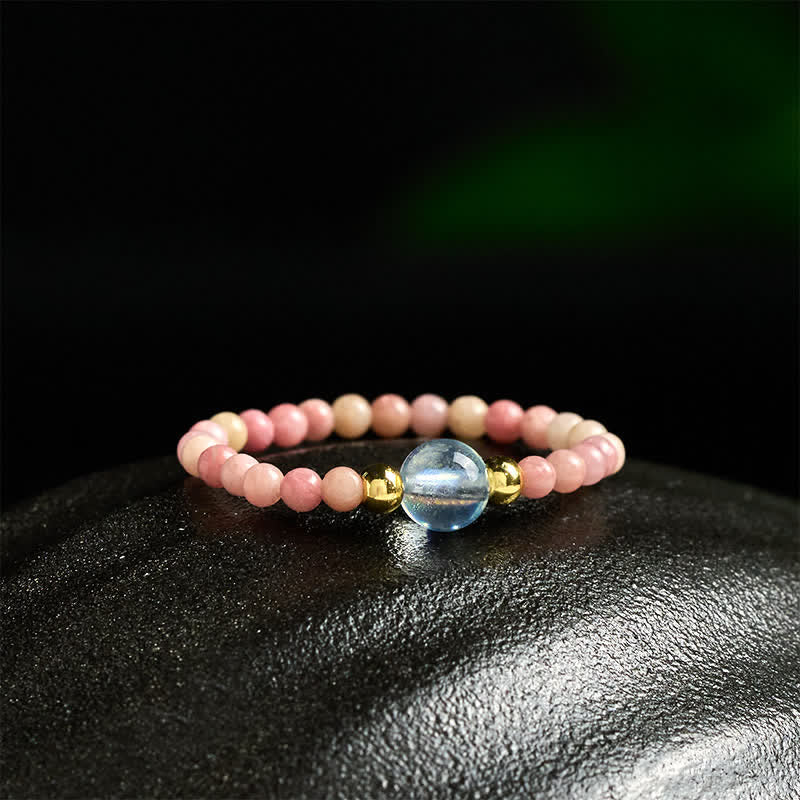 Buddha Stones 2 mm Mini-Perlen, natürlicher Rhodonit, Aquamarin, Topas, Rosenquarz, Heilring mit elastischem Einsatz - image 3