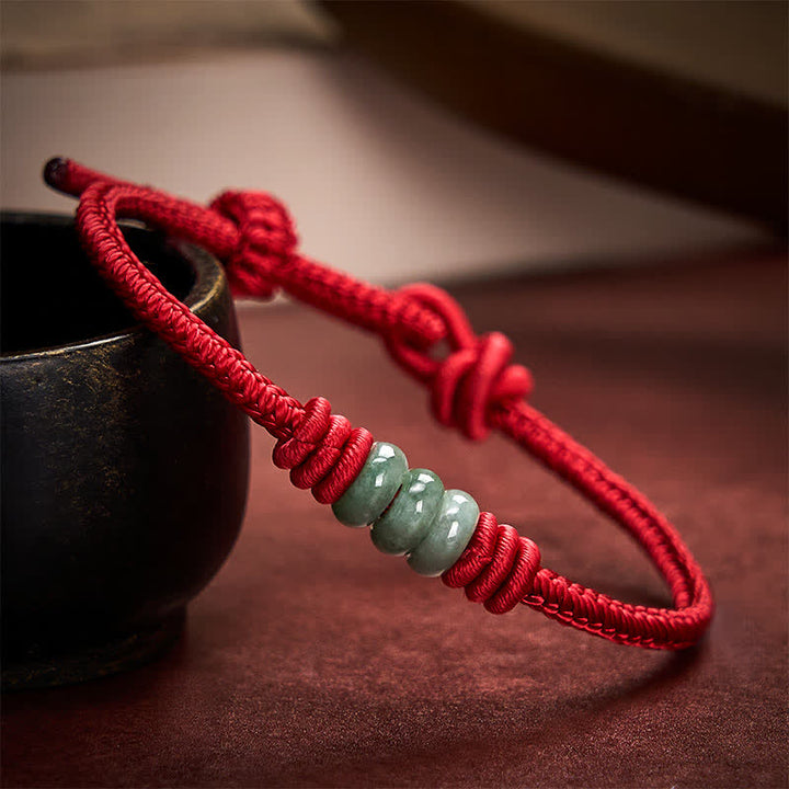 Buddha Stones Handgefertigtes Armband aus rotem Jade mit geflochtenem Schiebeknoten und Schutzfunktion - image 1