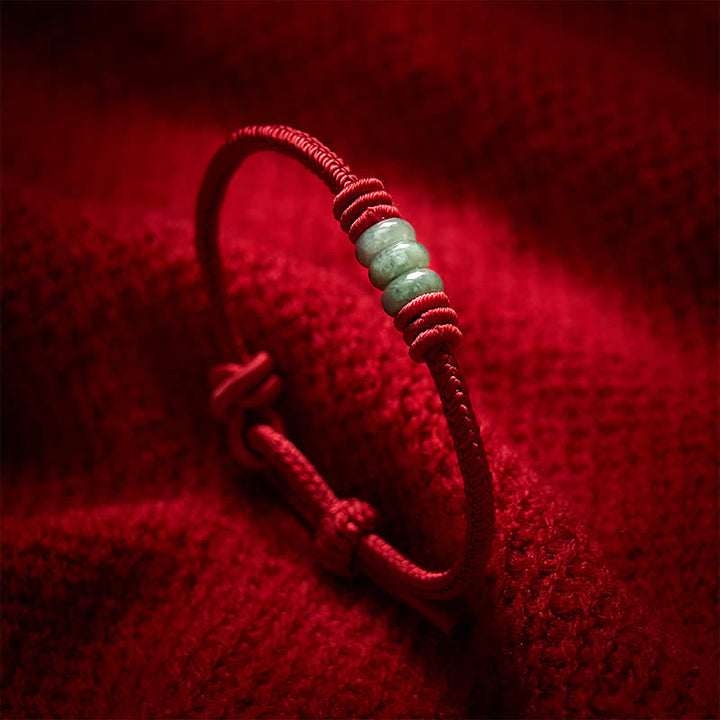 Buddha Stones Handgefertigtes Armband aus rotem Jade mit geflochtenem Schiebeknoten und Schutzfunktion - Dunkelrot - 5,91-7,48 Zoll (15-19 cm) - image 0