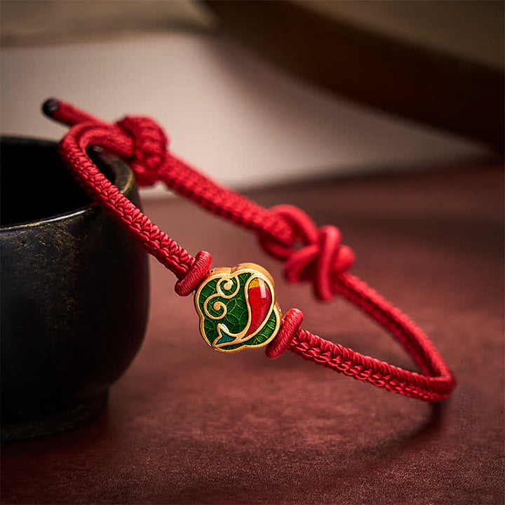 Buddha Stones Handgefertigtes Armband aus rotem Garn zum Schutz doppelter Koi-Fische, geflochten, verstellbar - image 2