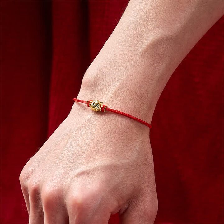 Buddha Stones Handgewebtes rotes Armband mit niedlichem Katzenmotiv - image 4