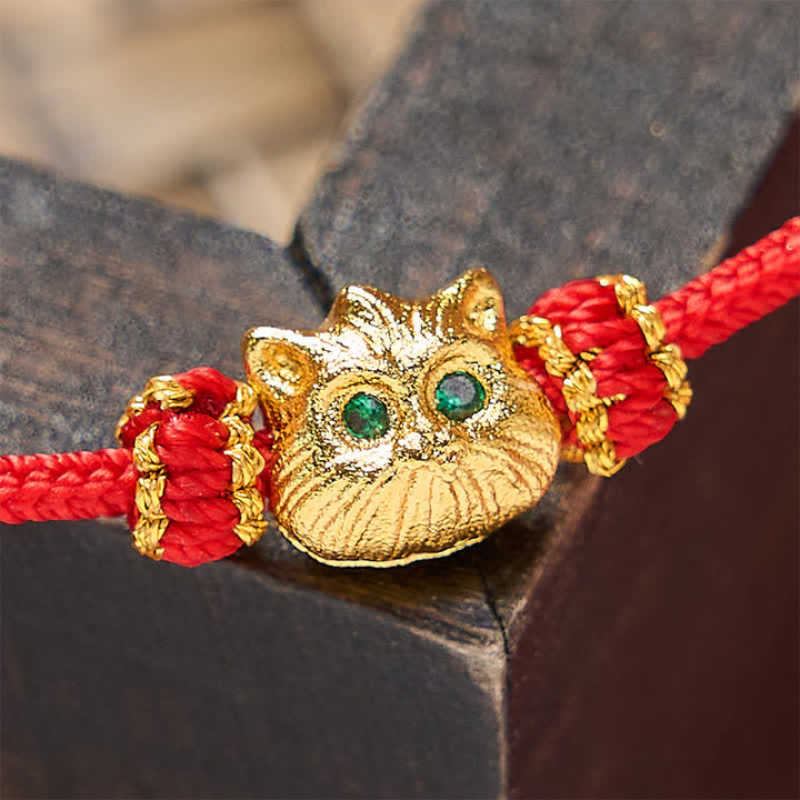 Buddha Stones Handgewebtes rotes Armband mit niedlichem Katzenmotiv - image 5