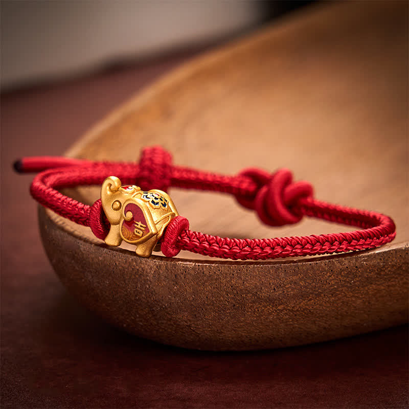 Buddha Stones Handgefertigtes, geflochtenes Armband mit Elefantenmotiv, Herz und Schutzmotiv, verstellbar, aus roter Schnur - image 1
