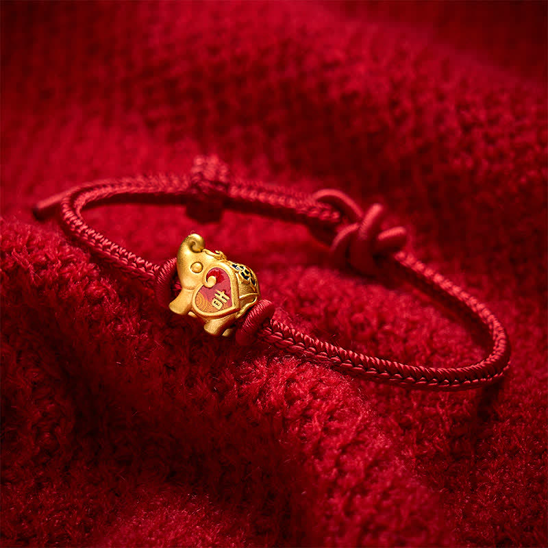 Buddha Stones Handgefertigtes, geflochtenes Armband mit Elefantenmotiv, Herz und Schutzmotiv, verstellbar, aus roter Schnur - image 3