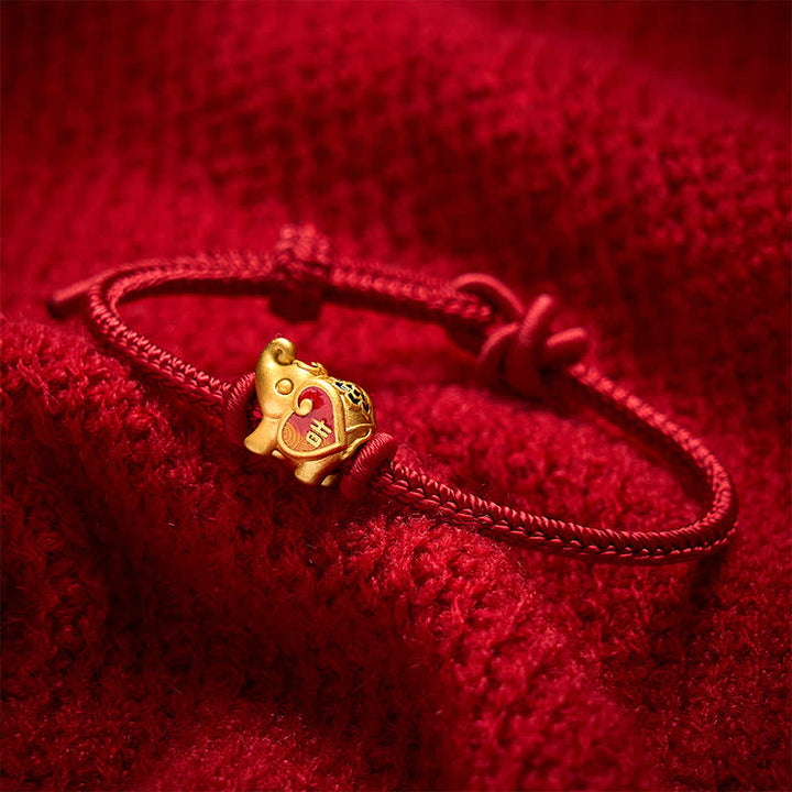 Buddha Stones Handgefertigtes, geflochtenes Armband mit Elefantenmotiv, Herz und Schutzmotiv, verstellbar, aus roter Schnur - image 3