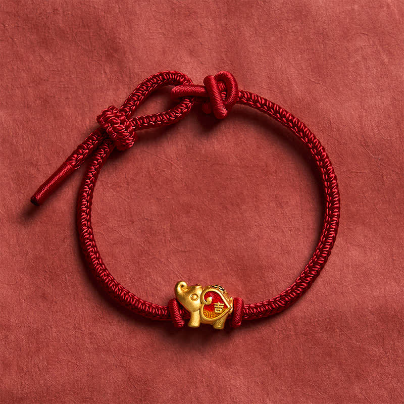 Buddha Stones Handgefertigtes, geflochtenes Armband mit Elefantenmotiv, Herz und Schutzmotiv, verstellbar, aus roter Schnur - image 2