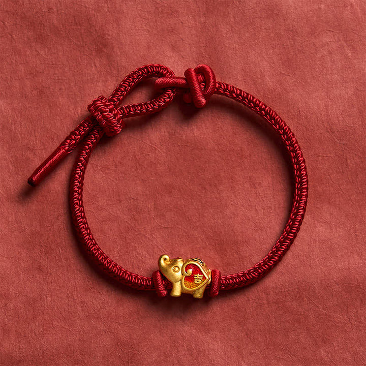 Buddha Stones Handgefertigtes, geflochtenes Armband mit Elefantenmotiv, Herz und Schutzmotiv, verstellbar, aus roter Schnur - image 2