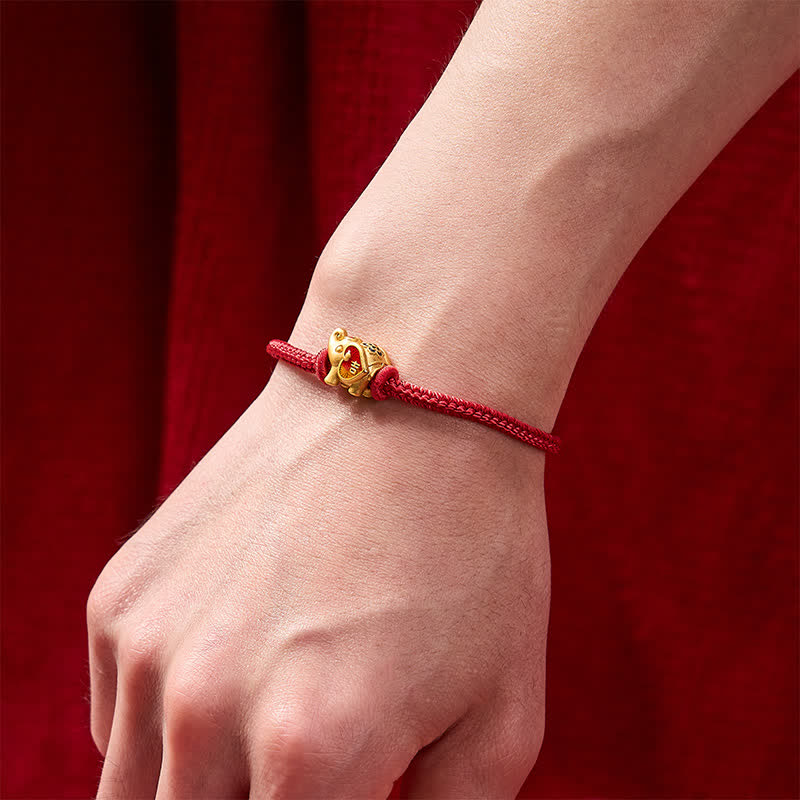 Buddha Stones Handgefertigtes, geflochtenes Armband mit Elefantenmotiv, Herz und Schutzmotiv, verstellbar, aus roter Schnur - image 4