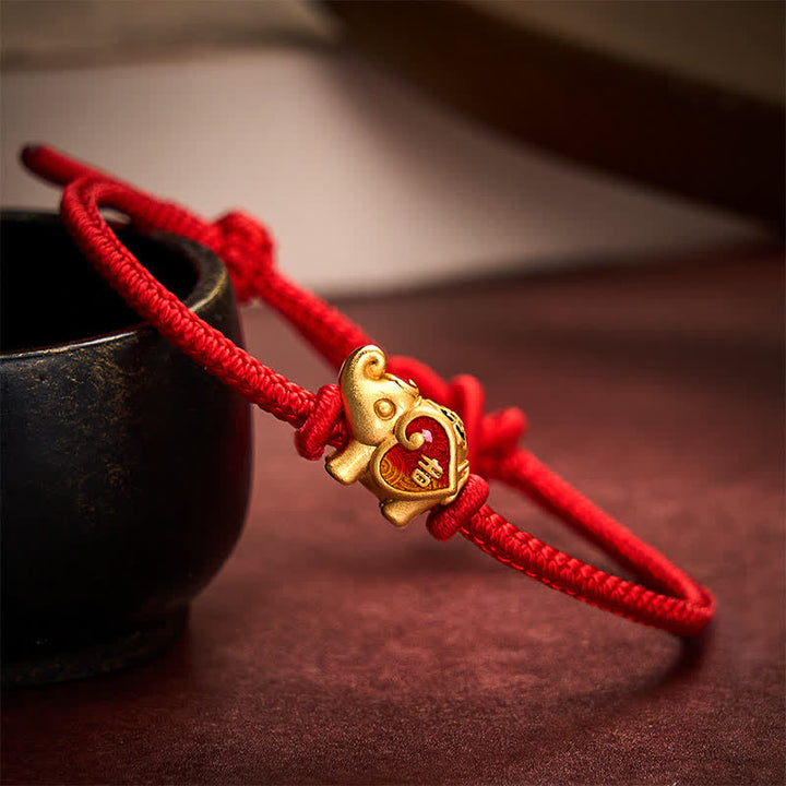 Buddha Stones Handgefertigtes, geflochtenes Armband mit Elefantenmotiv, Herz und Schutzmotiv, verstellbar, aus roter Schnur - Rot - 5,91-7,48 Zoll (15-19 cm) - image 8