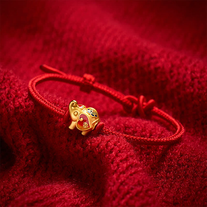 Buddha Stones Handgefertigtes, geflochtenes Armband mit Elefantenmotiv, Herz und Schutzmotiv, verstellbar, aus roter Schnur - image 11