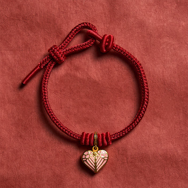 Buddha Stones Handgefertigtes Armband aus geflochtenem rotem Garn mit Herzanhänger – Schutz und Glück - image 1