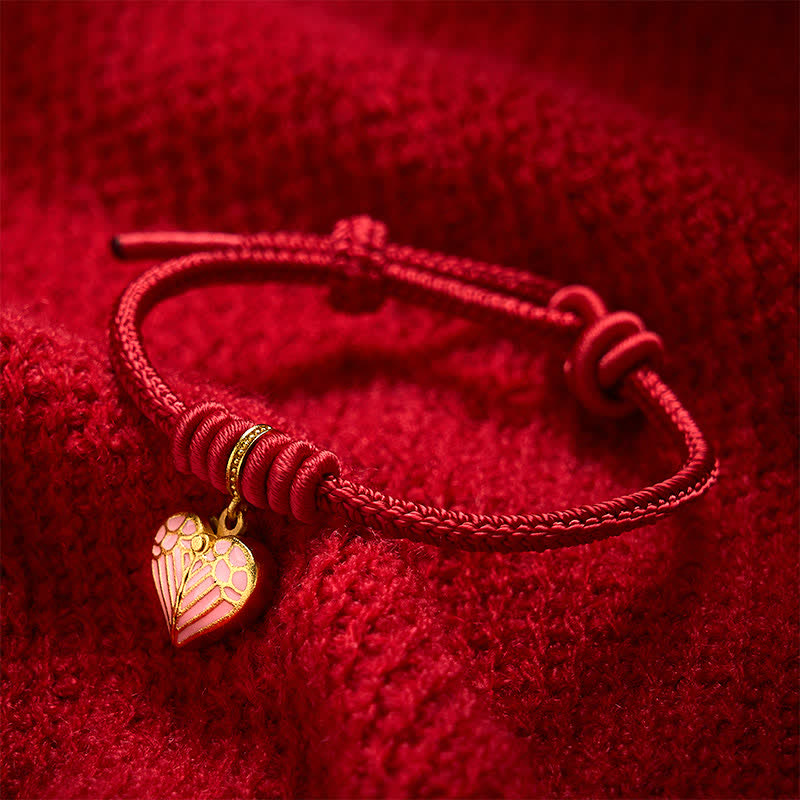 Buddha Stones Handgefertigtes Armband aus geflochtenem rotem Garn mit Herzanhänger – Schutz und Glück - image 2