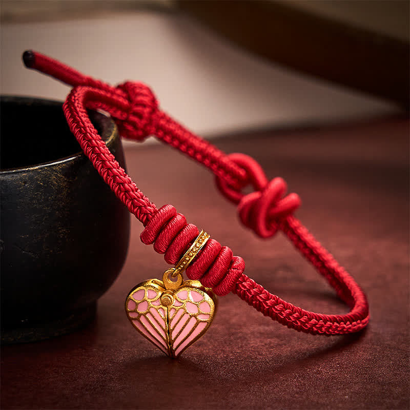 Buddha Stones Handgefertigtes Armband aus geflochtenem rotem Garn mit Herzanhänger – Schutz und Glück - image 3