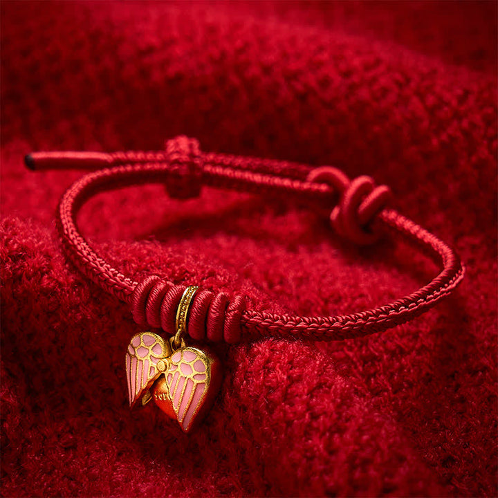 Buddha Stones Handgefertigtes Armband aus geflochtenem rotem Garn mit Herzanhänger – Schutz und Glück - image 4
