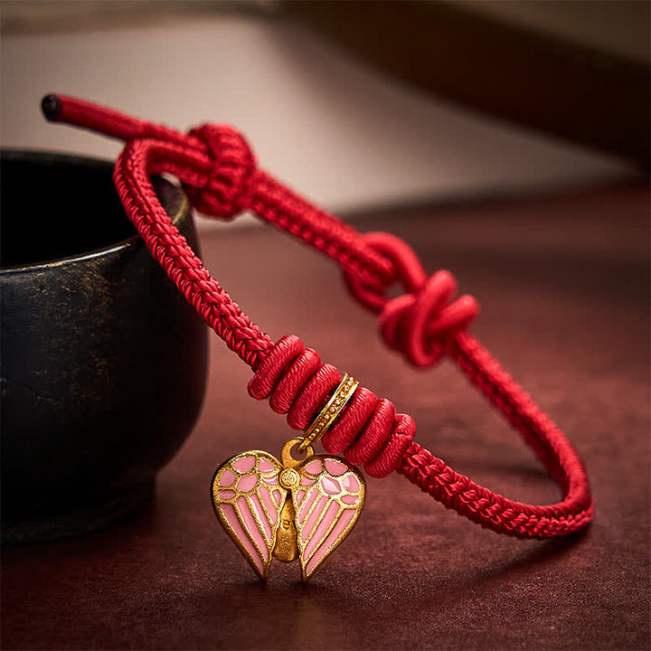 Buddha Stones Handgefertigtes Armband aus geflochtenem rotem Garn mit Herzanhänger – Schutz und Glück - image 5