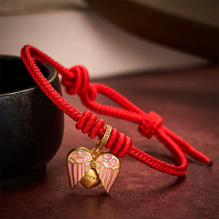 Buddha Stones Handgefertigtes Armband aus geflochtenem rotem Garn mit Herzanhänger – Schutz und Glück - Rot - 5,91-7,48 Zoll (15-19 cm) - image 9