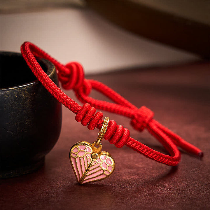 Buddha Stones Handgefertigtes Armband aus geflochtenem rotem Garn mit Herzanhänger – Schutz und Glück - image 12