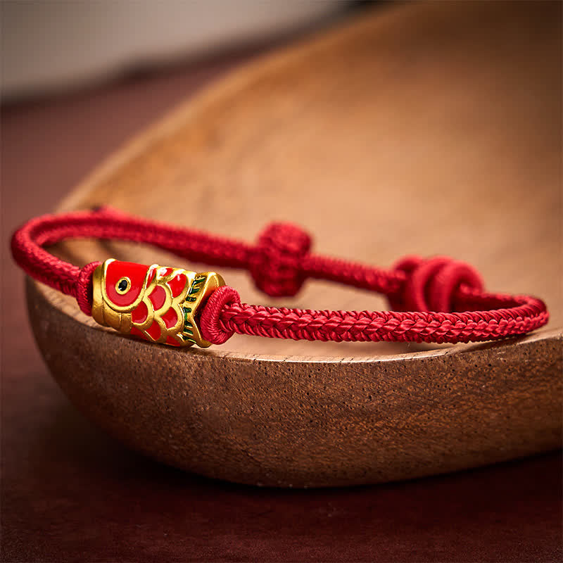 Buddha Stones Handgewebtes Armband aus rotem Koi-Fisch-Geflecht, verstellbare Stärke, geflochtene Kordel - image 1