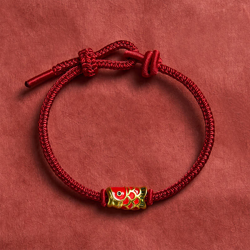 Buddha Stones Handgewebtes Armband aus rotem Koi-Fisch-Geflecht, verstellbare Stärke, geflochtene Kordel - image 3