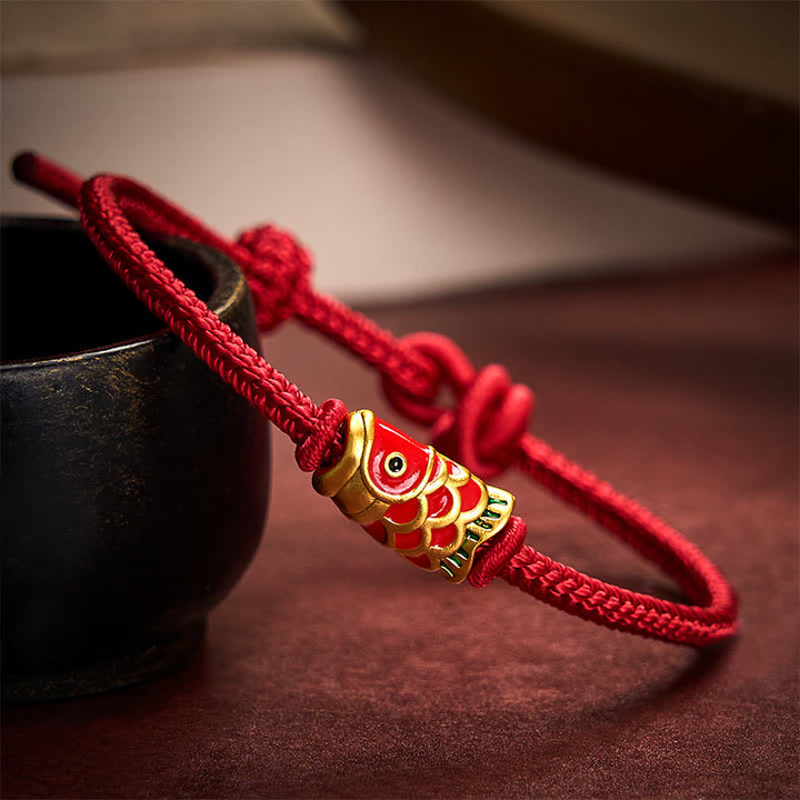 Buddha Stones Handgewebtes Armband aus rotem Koi-Fisch-Geflecht, verstellbare Stärke, geflochtene Kordel - Dunkelrot - 5,91-7,48 Zoll (15-19 cm) - image 0
