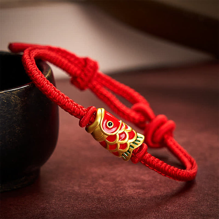 Buddha Stones Handgewebtes Armband aus rotem Koi-Fisch-Geflecht, verstellbare Stärke, geflochtene Kordel - Rot - 5,91-7,48 Zoll (15-19 cm) - image 8