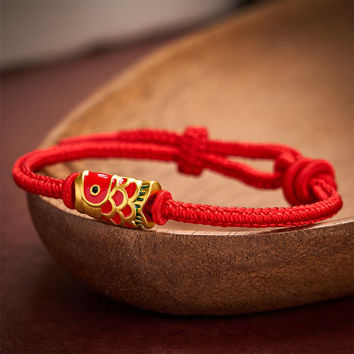 Buddha Stones Handgewebtes Armband aus rotem Koi-Fisch-Geflecht, verstellbare Stärke, geflochtene Kordel - image 9
