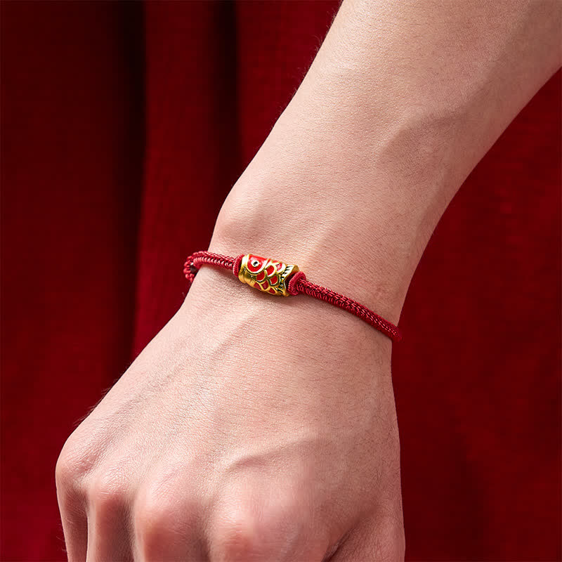 Buddha Stones Handgewebtes Armband aus rotem Koi-Fisch-Geflecht, verstellbare Stärke, geflochtene Kordel - image 4