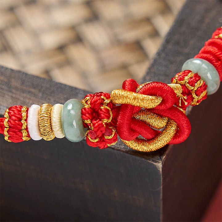 Buddha Stones Handgewebtes Armband aus Jade mit Herzknoten und geflochtener Kordel - image 4