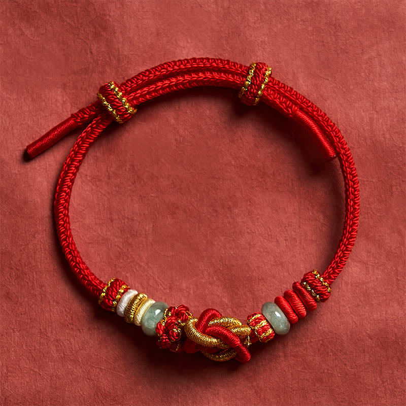 Buddha Stones Handgewebtes Armband aus Jade mit Herzknoten und geflochtener Kordel - image 2