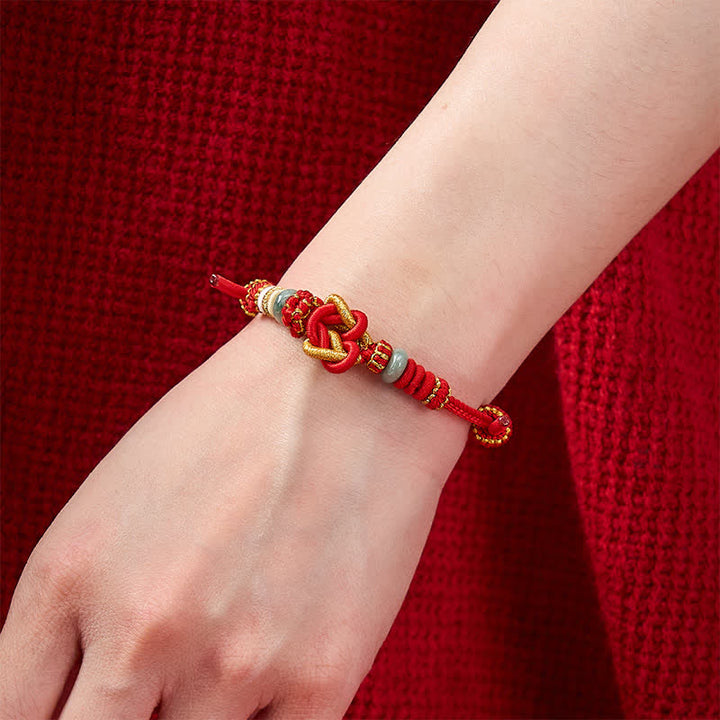 Buddha Stones Handgewebtes Armband aus Jade mit Herzknoten und geflochtener Kordel - image 5