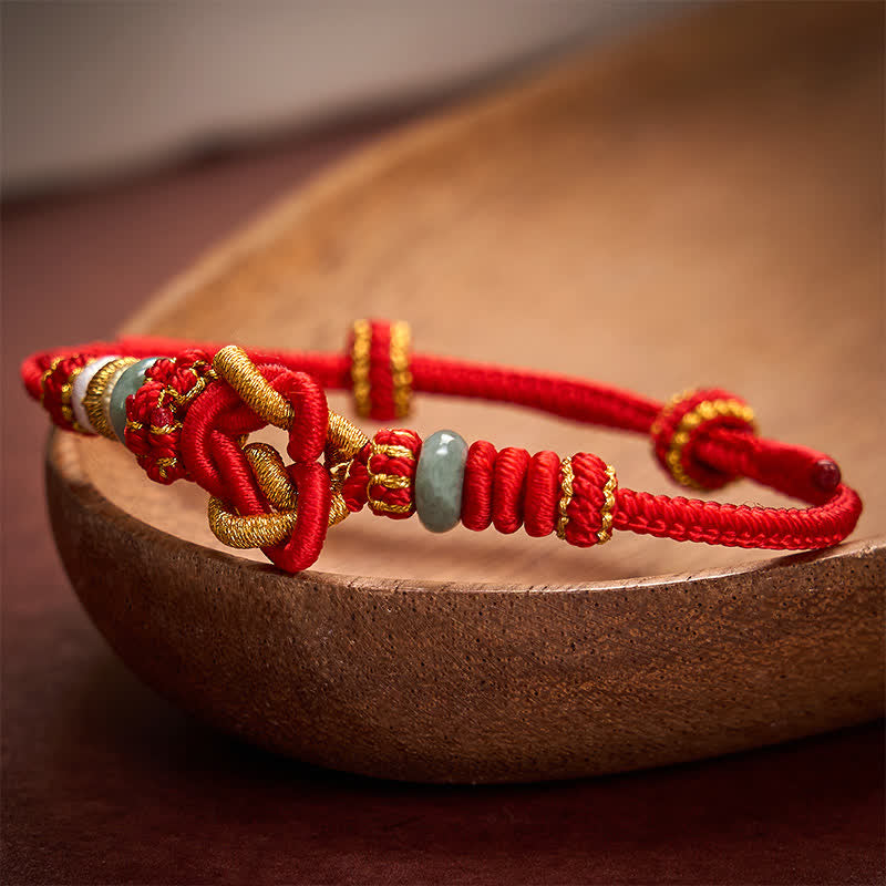 Buddha Stones Handgewebtes Armband aus Jade mit Herzknoten und geflochtener Kordel - image 1