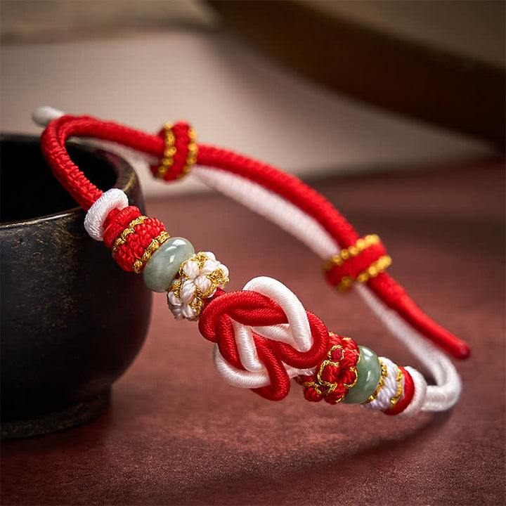 Buddha Stones Handgewebtes Armband aus Jade mit Herzknoten und geflochtener Kordel - Rot Weiß (Handgelenkumfang 15-19 cm) - image 9