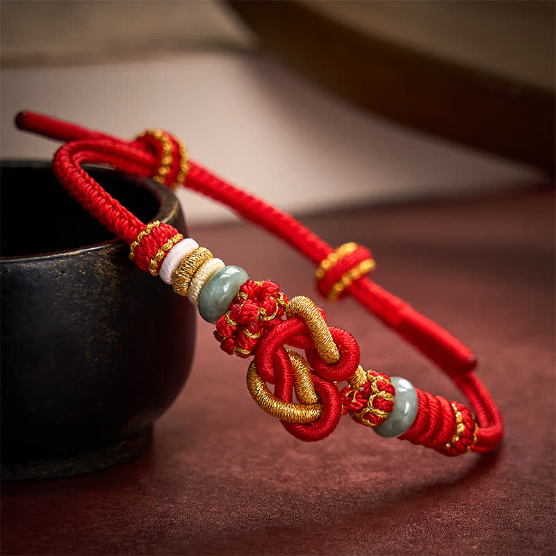 Buddha Stones Handgewebtes Armband aus Jade mit Herzknoten und geflochtener Kordel - Rotgold (Handgelenkumfang 15-19 cm) - image 0