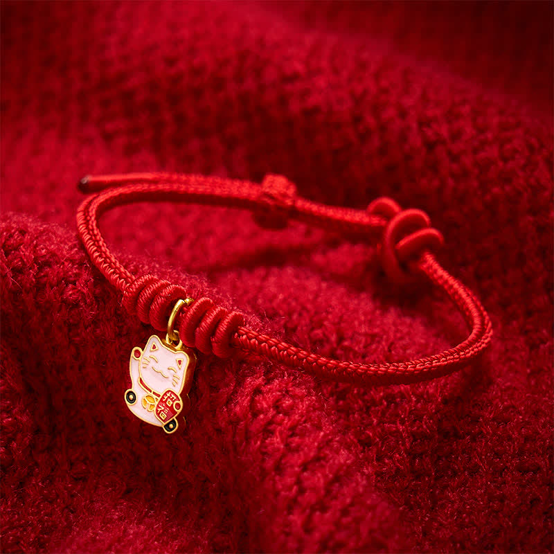 Buddha Stones Handgefertigtes, geflochtenes Armband aus roter Schnur mit Glückskatzenmotiv (Fu-Figur), verstellbar - image 10