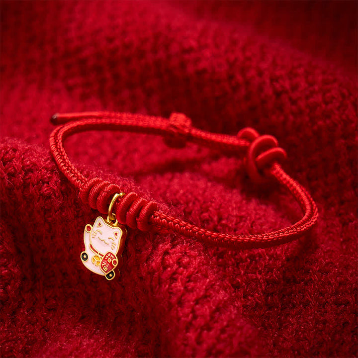 Buddha Stones Handgefertigtes, geflochtenes Armband aus roter Schnur mit Glückskatzenmotiv (Fu-Figur), verstellbar - image 10