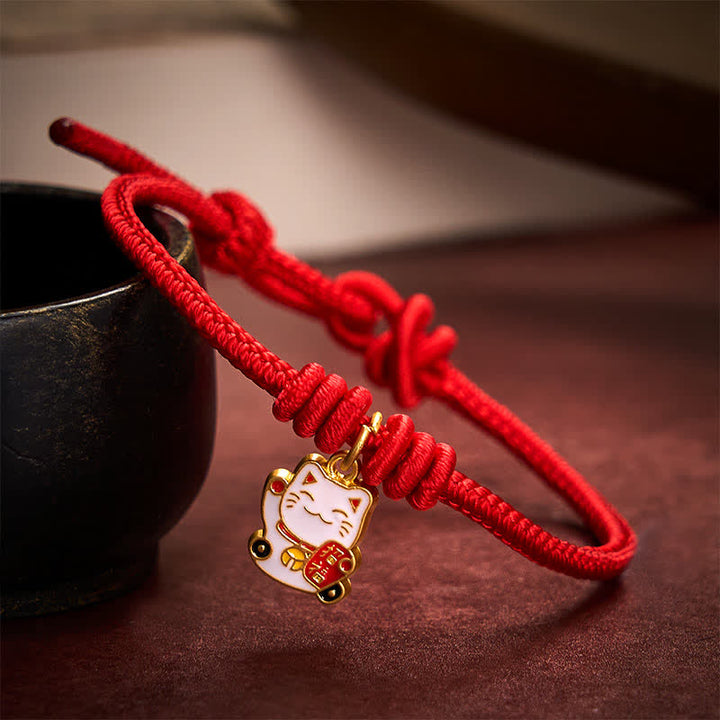 Buddha Stones Handgefertigtes, geflochtenes Armband aus roter Schnur mit Glückskatzenmotiv (Fu-Figur), verstellbar - Rot - 5,91-7,48 Zoll (15-19 cm) - image 8