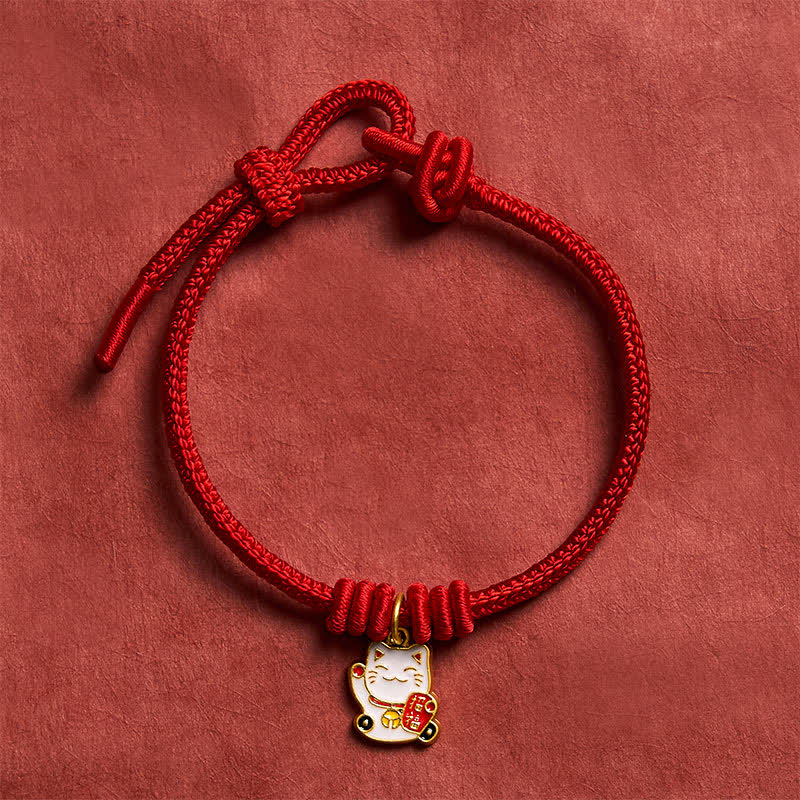 Buddha Stones Handgefertigtes, geflochtenes Armband aus roter Schnur mit Glückskatzenmotiv (Fu-Figur), verstellbar - image 11