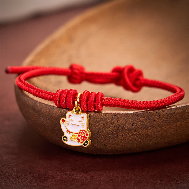 Buddha Stones Handgefertigtes, geflochtenes Armband aus roter Schnur mit Glückskatzenmotiv (Fu-Figur), verstellbar - image 9
