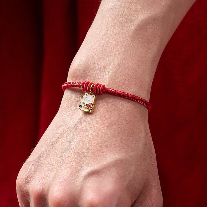 Buddha Stones Handgefertigtes, geflochtenes Armband aus roter Schnur mit Glückskatzenmotiv (Fu-Figur), verstellbar - image 4