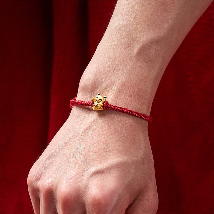 Buddha Stones Handgefertigtes, geflochtenes Armband aus roter Schnur mit goldener Glückskatze und verstellbarem Verschluss - image 4