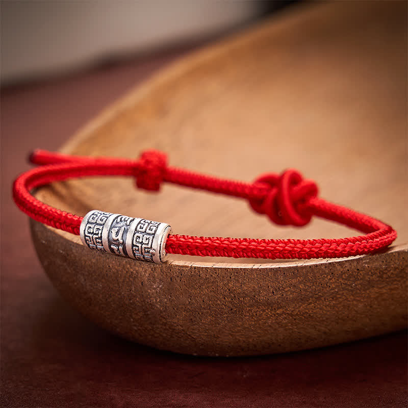 Buddha Stones Handgefertigtes geflochtenes Armband aus roter Schnur mit Om-Mani-Padmé- und Hum-Symbolen zum Schutz - image 2