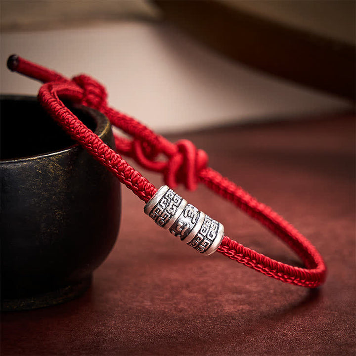 Buddha Stones Handgefertigtes geflochtenes Armband aus roter Schnur mit Om-Mani-Padmé- und Hum-Symbolen zum Schutz - image 8