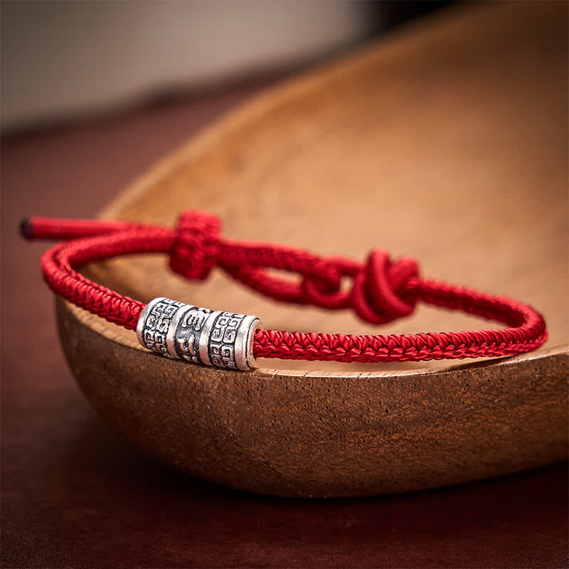 Buddha Stones Handgefertigtes geflochtenes Armband aus roter Schnur mit Om-Mani-Padmé- und Hum-Symbolen zum Schutz - Dunkelrot - 5,91-7,48 Zoll (15-19 cm) - image 7