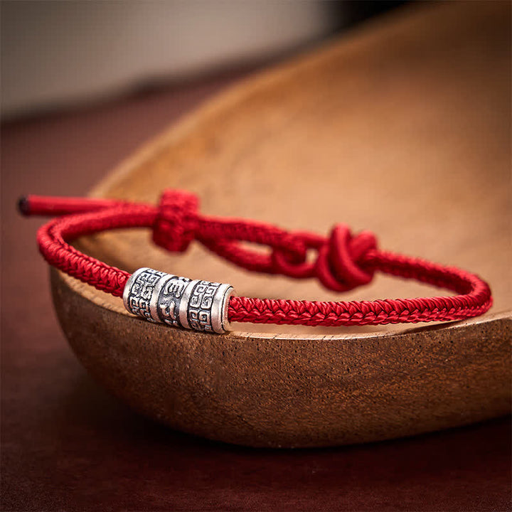 Buddha Stones Handgefertigtes geflochtenes Armband aus roter Schnur mit Om-Mani-Padmé- und Hum-Symbolen zum Schutz - Dunkelrot - 5,91-7,48 Zoll (15-19 cm) - image 7