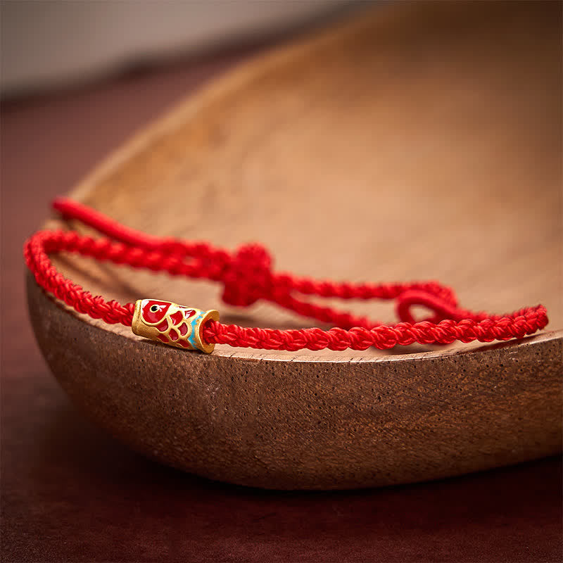 Buddha Stones Handgewebtes rotes Koi-Fisch-Glücksarmband aus geflochtener Kordel - image 1