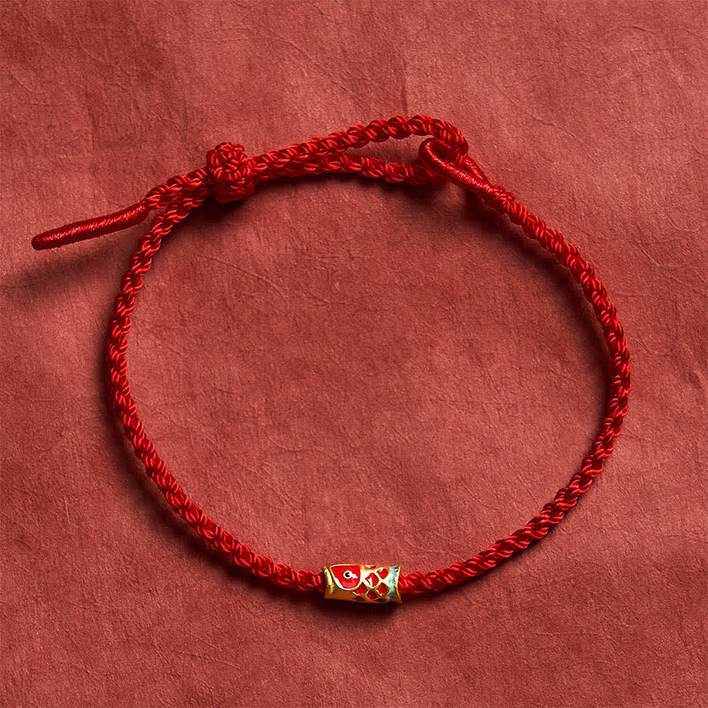 Buddha Stones Handgewebtes rotes Koi-Fisch-Glücksarmband aus geflochtener Kordel - Rot - 5,91-7,48 Zoll (15-19 cm) - image 0