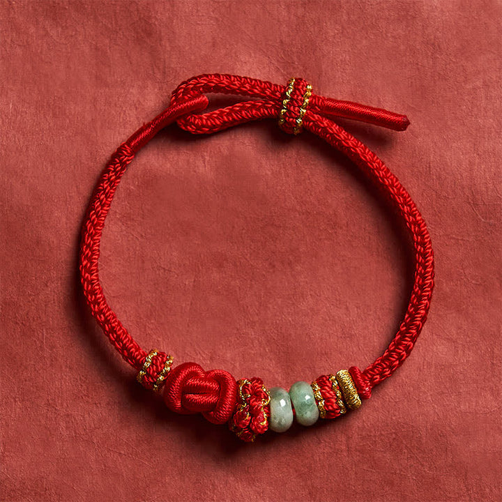 Buddha Stones Chinesisches Knoten-Geld-Jade-Handgeknüpftes verstellbares Armband - Rot - 15-19 cm - image 0